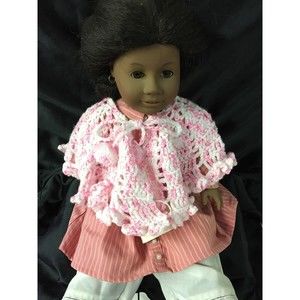 Doll Shawl Crochet Handmade New Pink/White with Pom Pom Closure